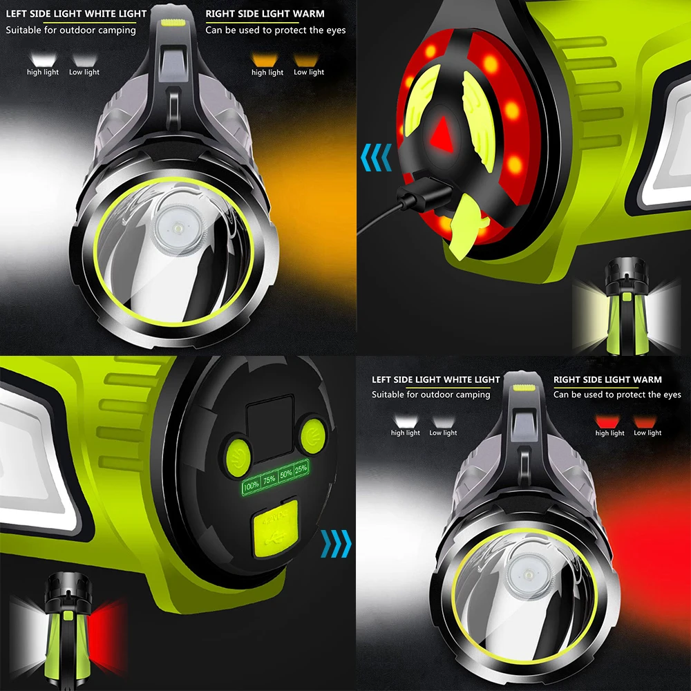 Самый мощный большой дальний наружный портативный USB Перезаряжаемый фонарик, фонарь, прожектор, многофункциональная длинная лампа
