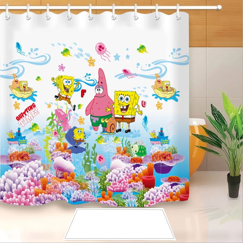 Popular Anime Spongebob 3D Printed Shower Curtain Polyester Fabric Bathroom Waterproof Hook Bath 05 | Дом и сад