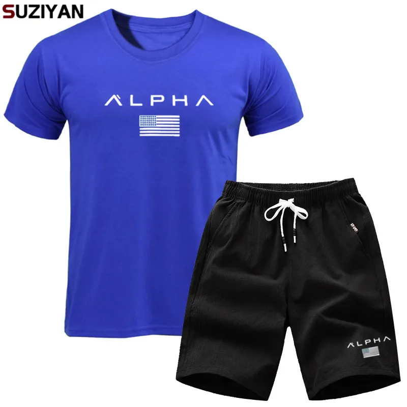 

Casual T shirt Shorts Sets Men's Clothing Suits T Shirts Two Pieces Set Casual Tracksuit Male Gyms Fitness Trousers Men Sports