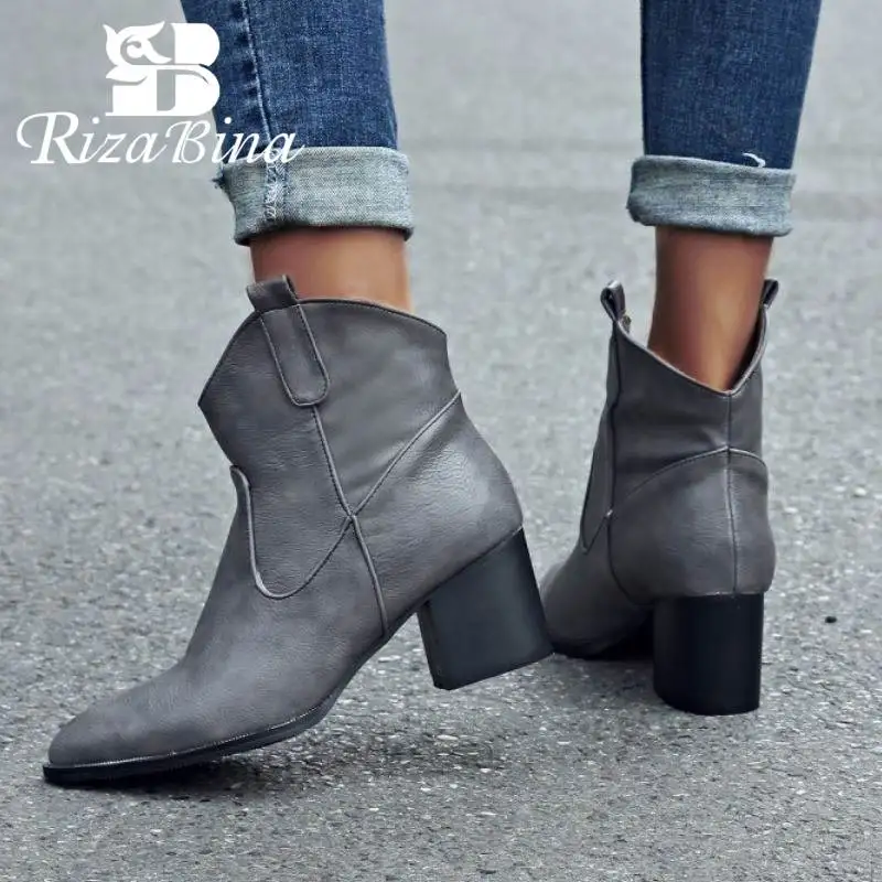 

RIZABINA Plus Size 32-48 Women Ankle Boots Winter Keep Warm Fur Short Boots Sexy Pointed Toe Office Ladies High Heel Short Boots
