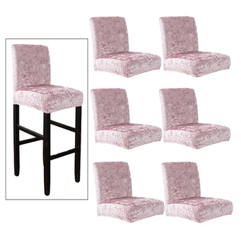 

6x Soft Stretch Short Back Chair Seat Cover for Dining Room Light Pink