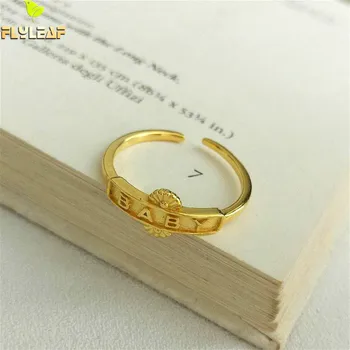 

Flyleaf Letter Baby Gold Real 925 Sterling Silver Rings For Women Fine Jewelry Open Ring High Quality Fashion Luxury Designer