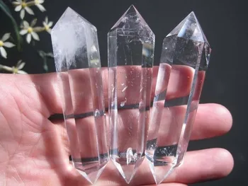

YM 315 3pcs Natural Clear Quartz Crystal Double Terminated Wand Points Healing