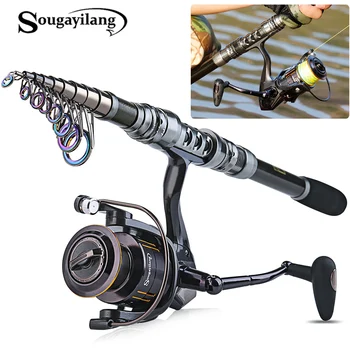 

Sougayilang Carbon Fiber Telescopic Carp 1.8- 3.3m Portable Fishing Rod Sets 14BB Metal Spoon Reel Spinning Fishing Reel Pesca