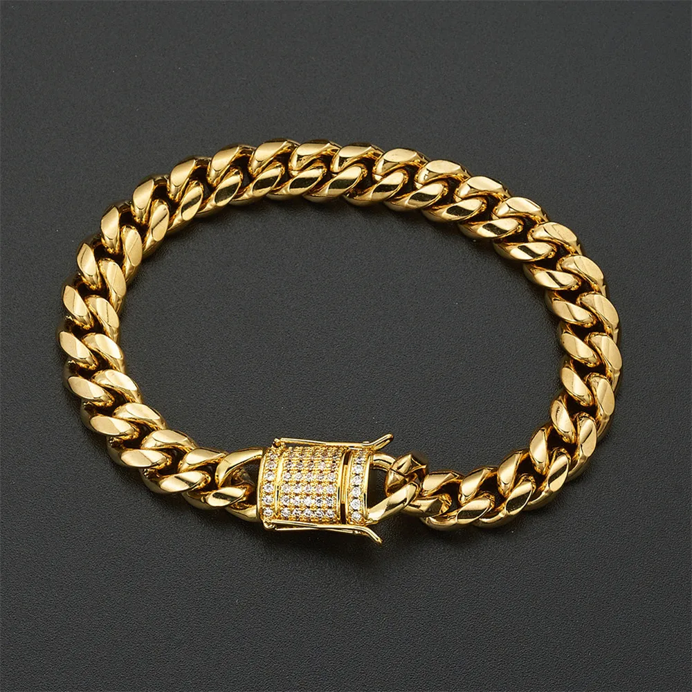 

Fashion Mens Bracelet Hip Hop Gold Stainless Steel Rhinestone Cuban Chain Luxury Men Women Simple Gift Bracelet Jewelry