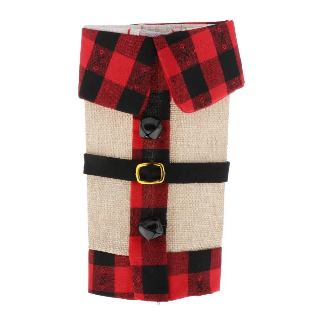 Christmas Red Grid Wine Bottle Cover, can Replace Hanging Wine Labels and Wine Licenses, Xmas Festival Party Gift Table Decor