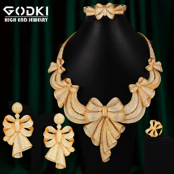 

GODKI SUPER BIG Luxury 4PCS Bowknots African Jewelry Sets For Women Wedding Cubic Zirconia Dubai Bridal Jewelry Set