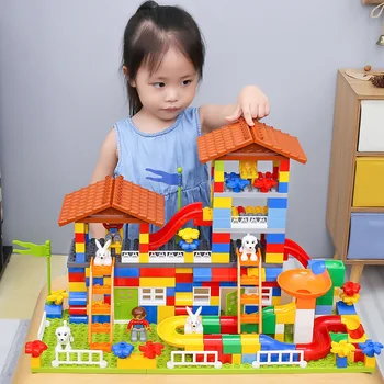 

89pcs Big Particle Blocks Marble Race Run Slide Blocks Compatible LegoINGlys Duploed City House Castle Building Blocks Brick Toy