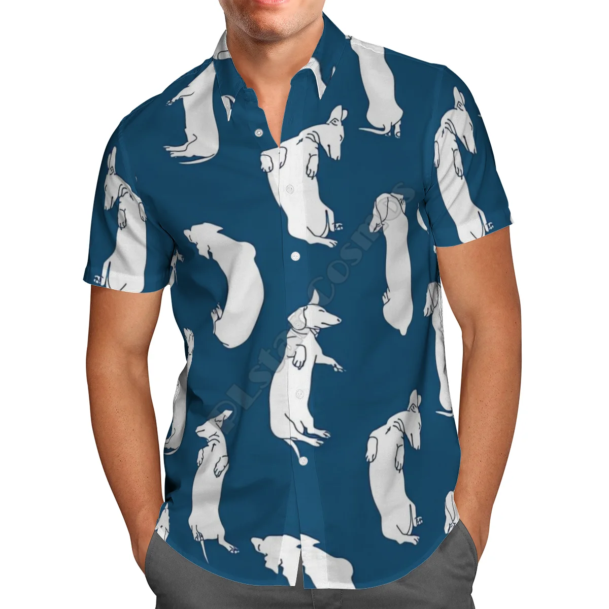 Hawaii Shirt Hawaiian beach Summer Funny Dachshund 3D Printed Men's Shirt Harajuku Tee hip hop Casual shirts 04