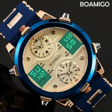 Мужские часы BOAMIGO, люксовый бренд, мужские спортивные часы, модные, кварцевые, светодиодный, цифровые, 3 часы, синие, военные часы, relogio masculino
