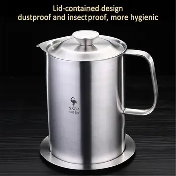 

1L/1.5L Stainless Steel Oil Storage with Fine Mesh Strainer Leakproof Grease Pot Perfect for Storing Frying Oil and Cooking Grea