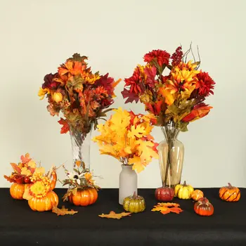 

15cm Cute Solid Simulation Pumpkin Maple Leaf Artificial Plants Halloween Autumn Home Desk Decor