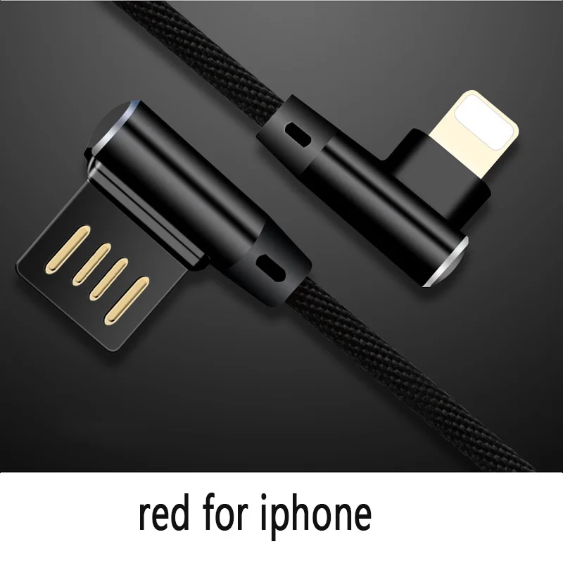 black for iphone 1 м 2 м двойной локоть под углом 90 градусов; реверсивное USB кабель с нейлоновой оплеткой зарядный кабель для синхронизации данных и быстрой шнур зарядного устройства для Кабель с разъемом Micro USB type-c для iphone - Цвет: black for iphone