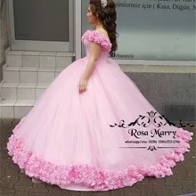 Розовый сладкий 16 бальное платье Бальные платья с открытыми плечами 3D Цветочный Маскарад плюс размер день рождения выпускного вечера Vestido De 15 Anos