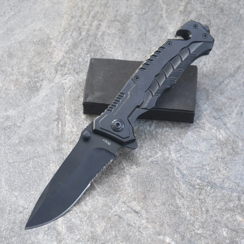 8.2'' Knives Black Blade Folding Pocket Knife Tactical Survival Knives Camping Knives camping Rescue Tools& Nylon Sheath