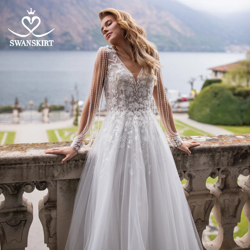 Пляжный комбинезон с v-образным Вырезом Бисером Свадебное Платье Иллюзия