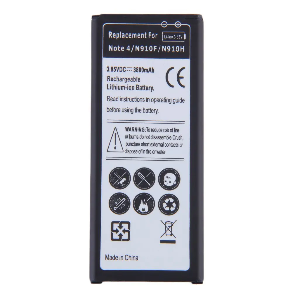 

Replacement Lithium-ion Battery For Samsung Note4/N910F/N910H 3800mAh with Integrated Microchip Inside Prevents Overcharging