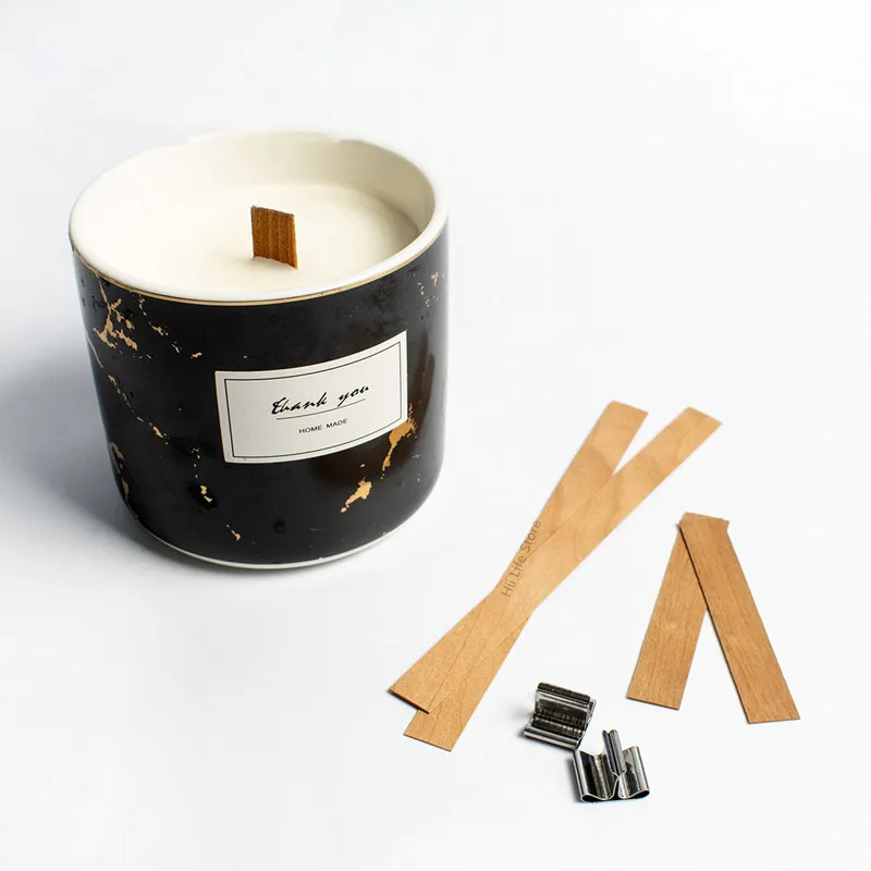 High Quality100pcs Natural Wood Candle Wicks with Sustainer Tab DIY Candle Making Supplies Soy Parffin Wax Wick Melt Burner