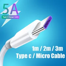 USB C Phone Cable For Xiaomi Redmi Note 10 Cable 5A Fast Phone Charging Cable For Huawei Samsung USB Type C Micro Charger Cable