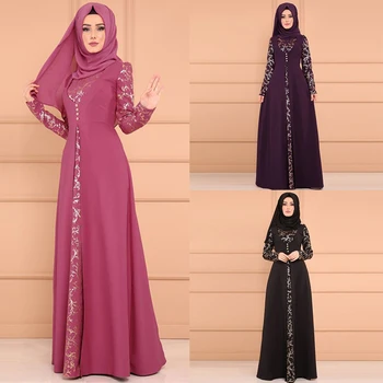 

Siskakia Arabic Muslim Abaya Dress Long Sleeve Dubai Turkey Arabic Floral Print Hijab Dresses Kaftan Turkish Islamic Clothing