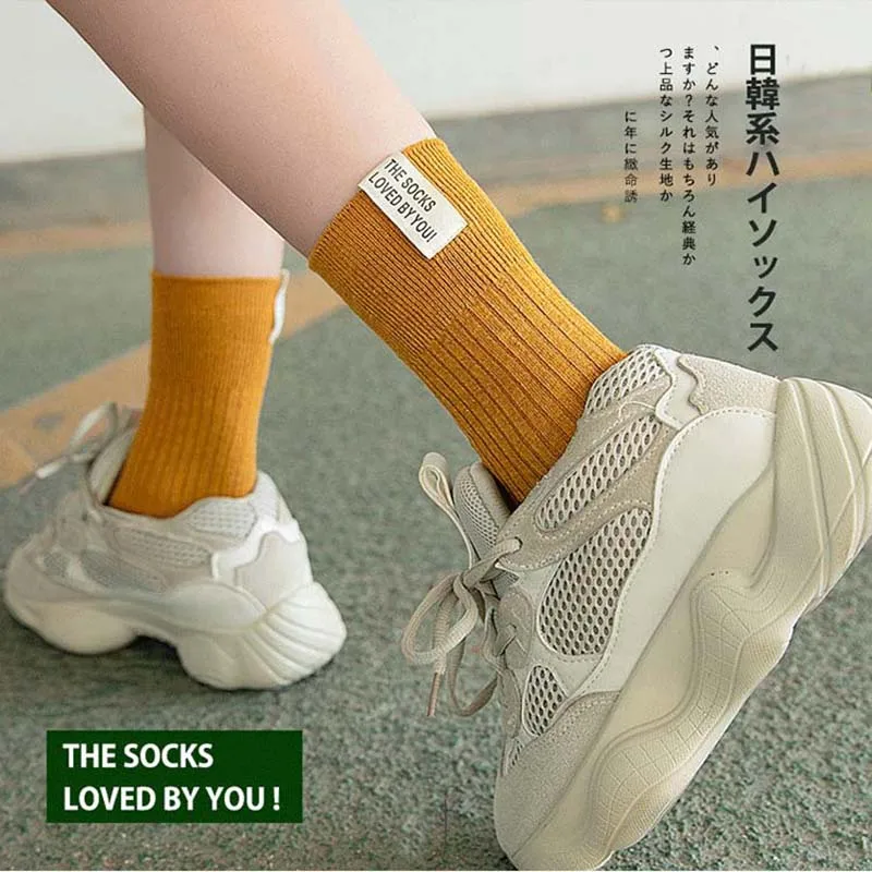 

2019 Women Socks Spring 1 Pair Long Socks School Style Cotton Solid Color Women Fashion Fresh COTTON Socks For Women Korean