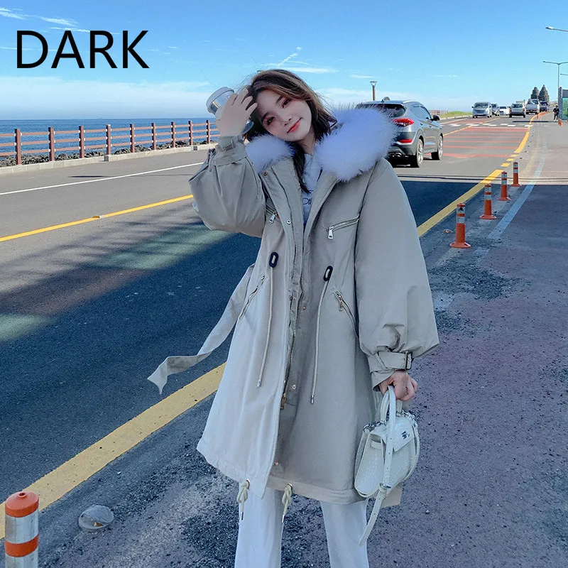 [DARK]2020New Style Женская куртка-пуховик средней длины в Корейском стиле свободная
