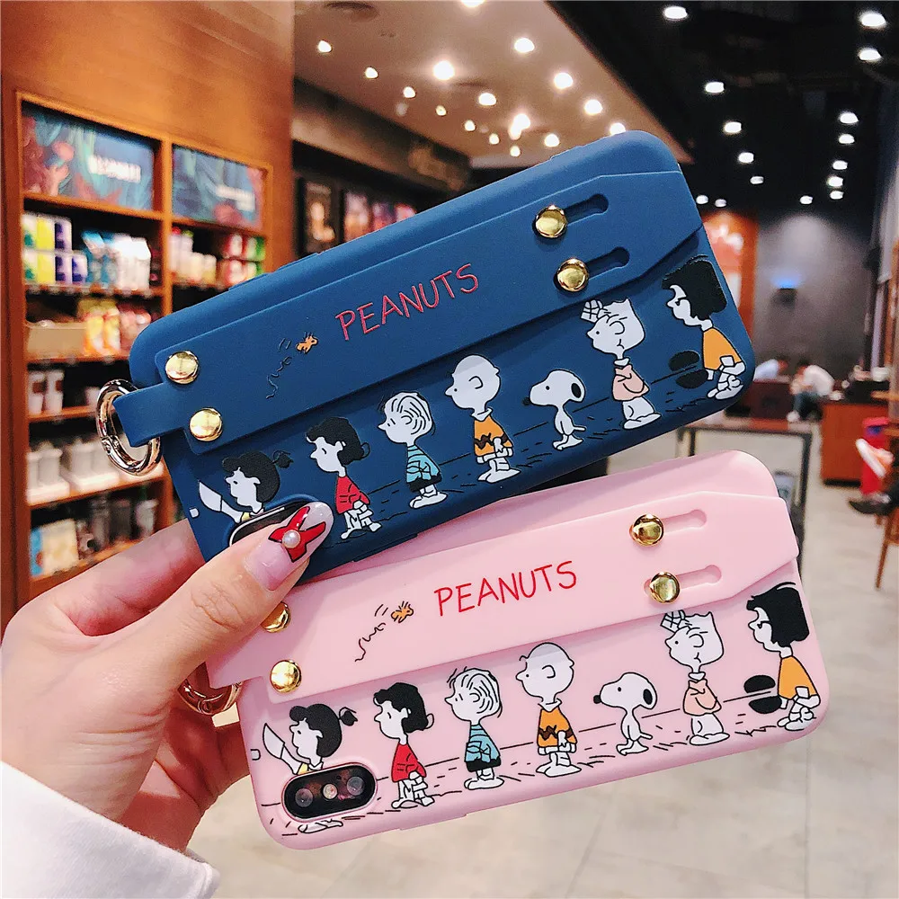 For Funda iPhone 11proMAX XS XR XSMAX Case Cute Kickstand Print Cover 11P 6S 7 8 Plus Soft TPU Wrist Strap Phone |