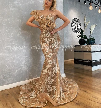 

See Through Sexy Mermaid Dubai Arabic Ladies Formal Party Gowns Silver Glitter Champagne Long Evening Dresses 2020