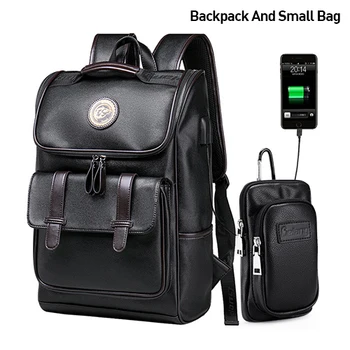 

Men Backpack External USB Charge Waterproof Backpack Fashion PU Leather Travel Bag Casual School Bag leather bookbag