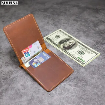 

Genuine Leather Money Clip Wallet For Men Male Vintage Crazy Horse Cowhide Short Bifold Slim Wallets Purse Credit Card Holder