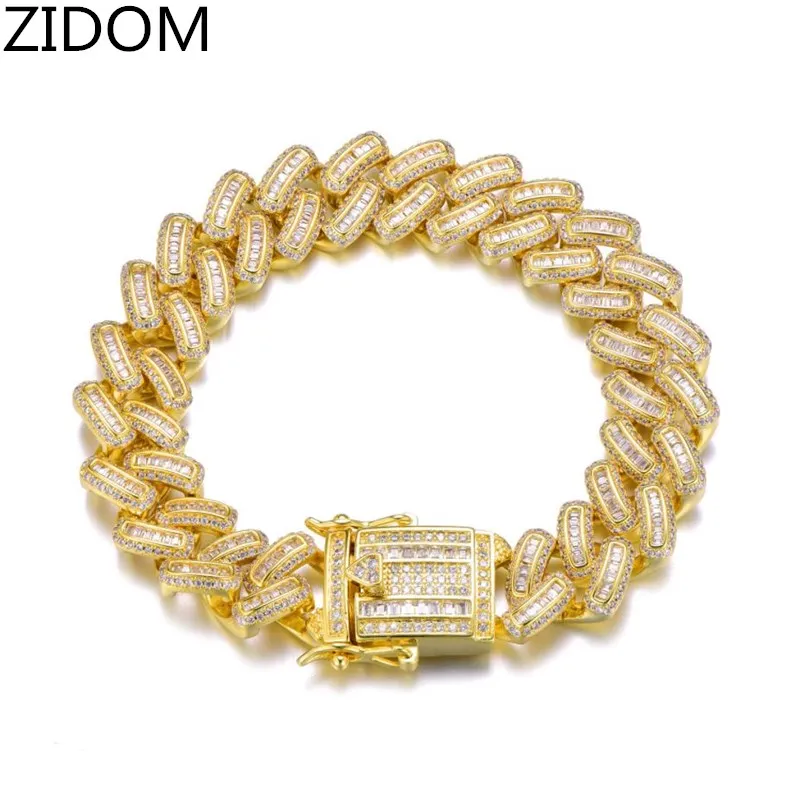 Men Hip hop Iced out Bling bracelet AAA Zircon High quality 15mm width male Hiphop cuban chain bracelets jewelry gifts