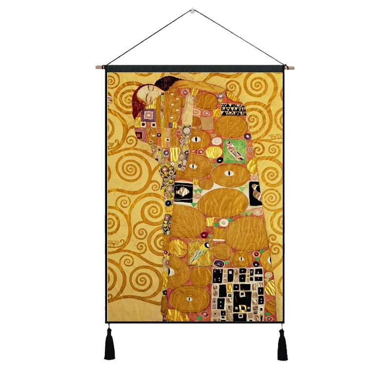 Лиловый Kiss Gustav Klimt австрийская Венская висячая ткань хлопок линии картины плакаты домашняя декоративная настенная вешалка гобелен подарок - Цвет: Лиловый