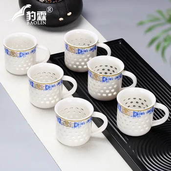 

Kungfu small tea cup ceramic tea cup single tea cup master cup blue and white porcelain, bamboo hat cup Bone China