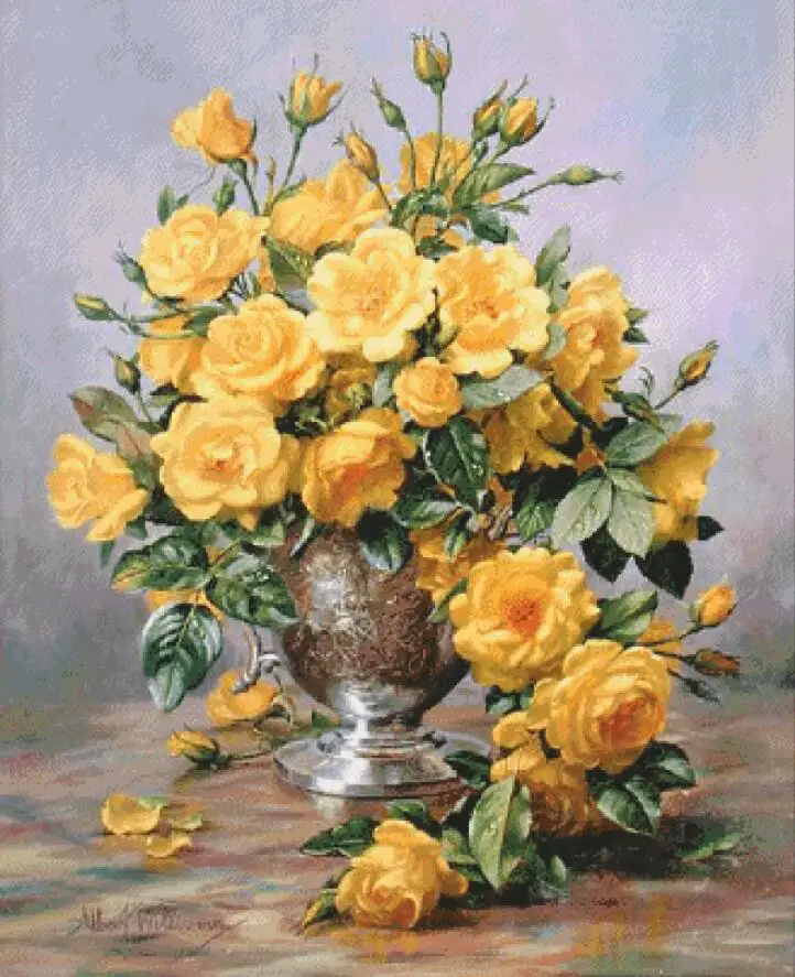 

Yellow rose vase cross stitch package big bloom 18ct 14ct 11ct cloth cotton thread embroidery DIY handmade needlework