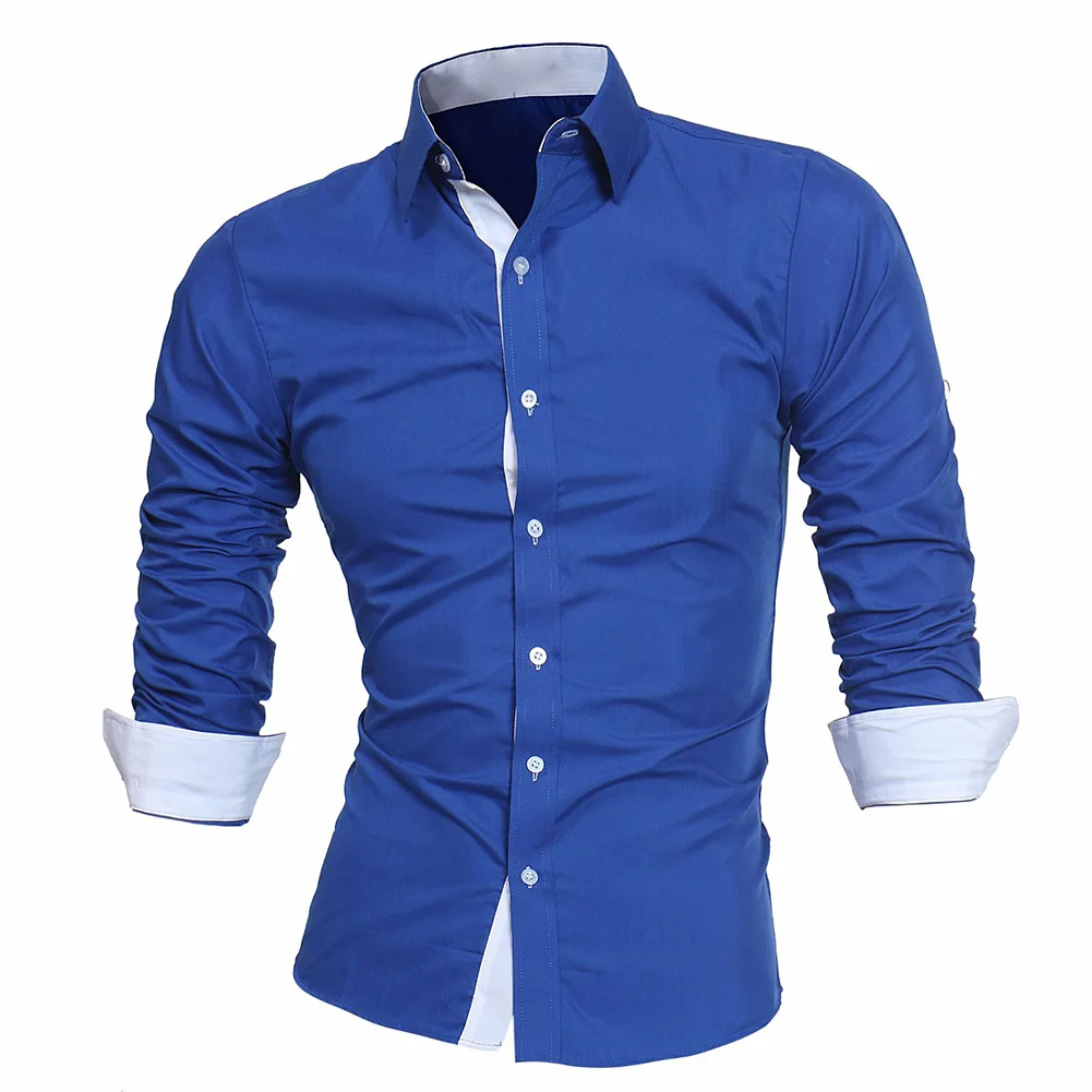 Деловая Мужская рубашка на пуговицах с отложным воротником и длинным рукавом, Приталенный топ, Повседневная Деловая Мужская одежда, рубашки для мужчин