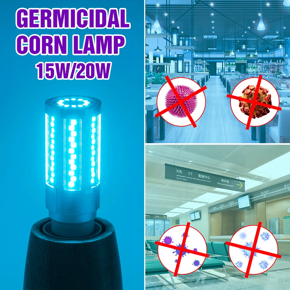 

Germicidal LED UVC Sterilizer Light 110V Disinfection Lamp 220V E27 UV LED Corn Bulb 15W 20W Ultraviolet Bulb Bactericidal Lamp