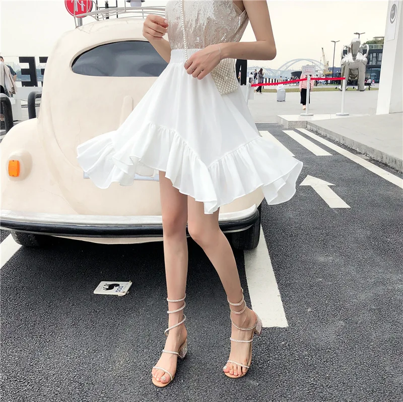 

Irregular Big Hemline Flounced Chiffon Skirt Children 2019 Summer New Style High-waisted A- line Half-length Short Skirt