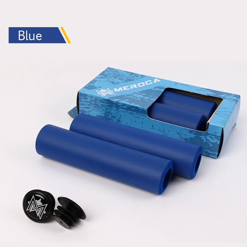 MEROCA MTB, 2 шт, ручки для велосипеда, силиконовые, 130 мм, ручки для руля+ заглушки, нескользящая Накладка для руля, части для захвата горного велосипеда - Цвет: Blue