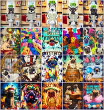 AZQSD Oil Painting Dog Colorful On Canvas Frameless Painting By Numbers Animal Handpainted Wall Decoration Unique Gift