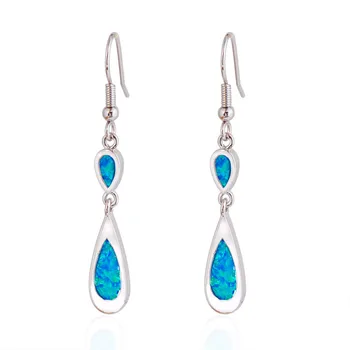 

Cute Female Water Drop Earrings Boho Big Blue White Fire Opal Earrings Luxury Long Dangle Earrings For Women
