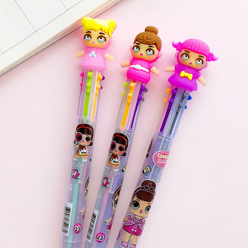 

Cartoon 6 in 1 Lovely Girl Dolls Ballpoint Pen Multicolor Surprise Kawaii Baby Ball Pen for Kids Gift School Stationery Supply