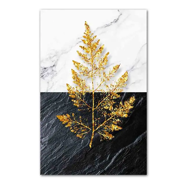 Nordic fashion art plant canvas painting golden leaf feather poster office wall painting living room home decoration mural ZW370
