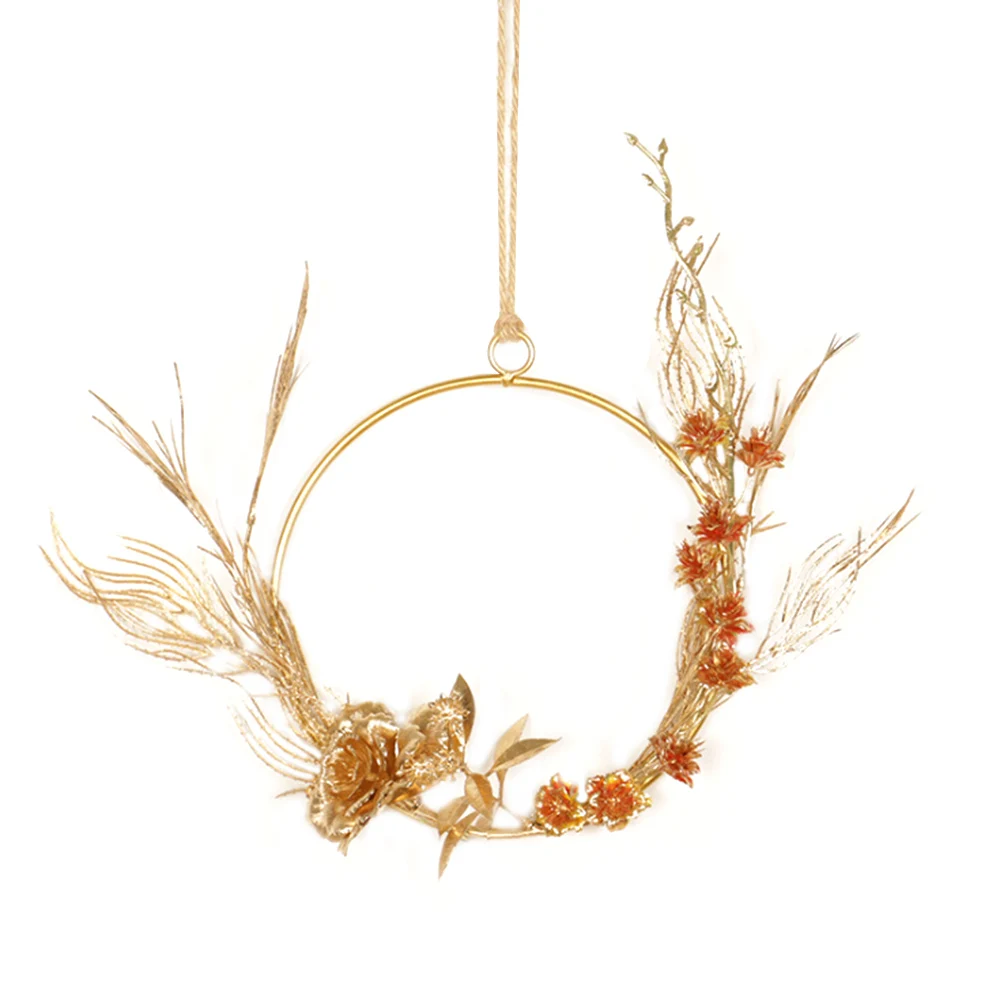 Color Wall Hanging Metal Wreath Pendant Decorations Hoop Wreath Gold Flower Wall Ornament Wrought Iron Decoration