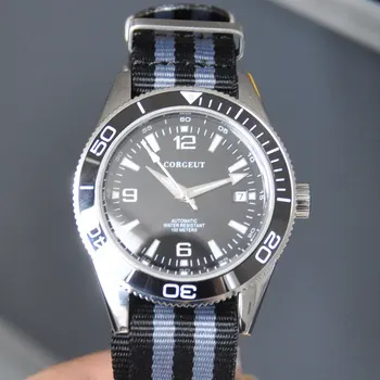 

Mens watch 41mm nylon strap black luminou dial Sapphire miyota automatic movement date waterproof ceramics bezel wristwatch men