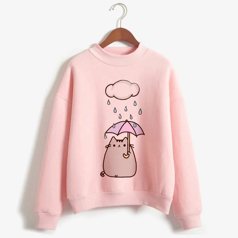 Милая Женская толстовка Ullzang Kawaii Pusheen Cat Harajuku в Корейском стиле; сезон осень-зима; теплая Женская толстовка с капюшоном