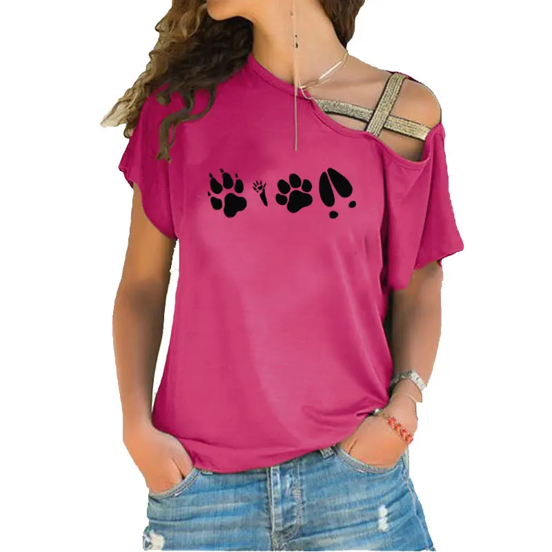 

Женская футболка с коротким рукавом и принтом лап Marauder, повседневная Асимметричная футболка в стиле Харадзюку, топ с пересекающимися полосками, одежда для лета