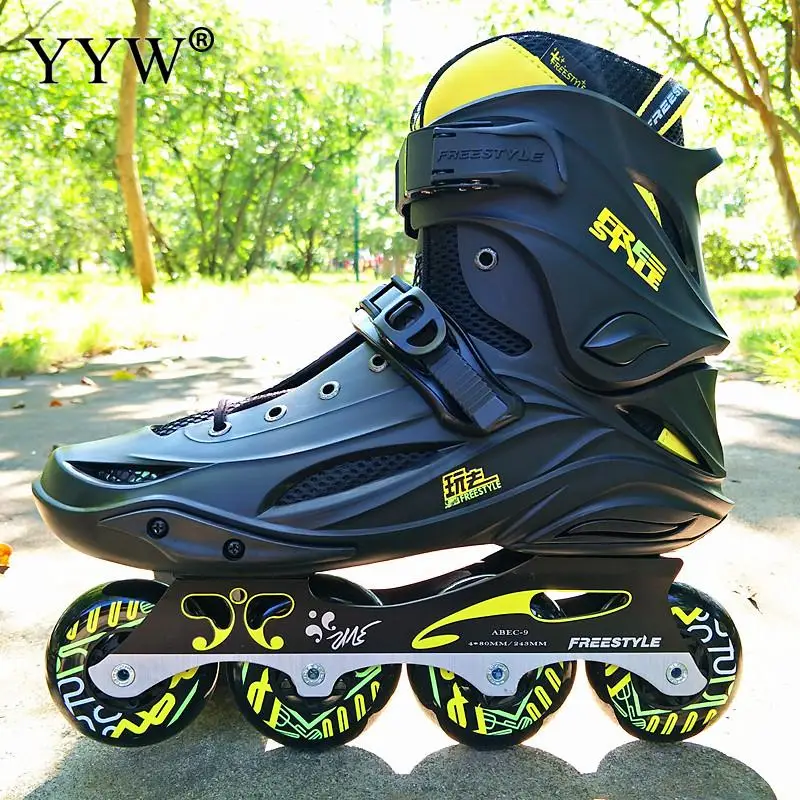 Professional Inline Roller Skates Adult Flashing Speed Skating Shoes Sneakers Black For Outdoor Sport Women Men 4 Wheels Shoes