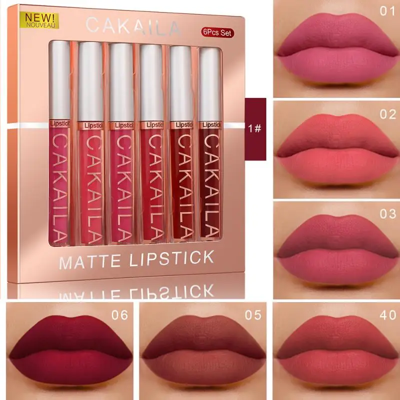 6PCS Set Of Boxes Velvet Matte Lipstick Lasting Non-stick Liquid Lip Gloss Nude Glaze Lips Makeup Cosmetics Labiales |