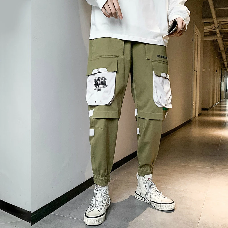 

New Summer Cargo Pants Men Joggers Japan Style Multi-Pocket Panelled Casual Harem Pants Men Hip Hop Khaki Cargo Pants Streetwear