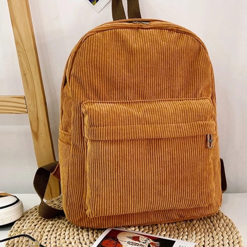 Corduroy Unisex School Backpack Casual 